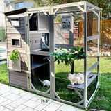 Cat Enclosure Outdoor Wooden Cat House Large Catio Vertial Kitten Kennel Cat Cage 4 Tiers 77" L x 36" W x 69" H MEDEHOO
