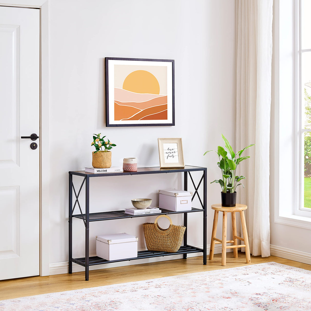 Hoctieon Industrial Console Table, 3 Tier Entryway Table, Hallway Table, Narrow Sofa Table with Shelves, Entrance Table for Entryway, Living Room, Foyer, Hallway, Office, Rustic Brown&Black Hoctieon