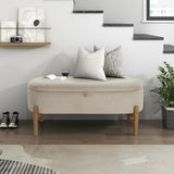 Lexicon Lift Top Storage Bench, Corduroy Upholstered Oval Entryway Bench with Solid Wood Leg Support, Modern Striped Storage Chest for Entryway/Living Room/Bedroom, Taupe Lexicon