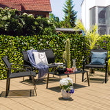 Tangkula 4 Pieces Patio Furniture Set, Outdoor Conversation Set with Tempered Glass Coffee Table, Outdoor Bistro Set with Fabric and Anti-Rust Steel Frame for Garden, Poolside and Backyard (Black) Tangkula