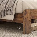 YHJIV Wood King Bed Frame with Headboard, Rustic Farmhouse Platform Bed Frame with 12 Wood Slats Support, No Box Spring Needed, Easy Assembly (Vintage Brown, King) YHJIV