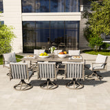 HAPPATIO 9-Piece Patio Table and Chairs Set for 8, Aluminum Outdoor Dining Set with Cushions, 8 Swivel Dining Chairs, 1 Large Rectangular Table with Umbrella Hole for Lawn, Porch, Backyard, Grey HAPPATIO