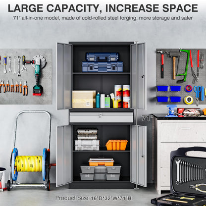 Metal Garage Storage Cabinet with Doors and Shelves,Metal Storage Cabinet with Lock and Drawer,Metal Cabinet with Locking Doors,4 Door Steel Cabinet,71" Lockable Storage Cabinet for Garage,Ho - WoodArtSupply