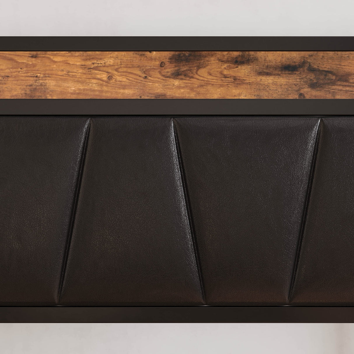 LIKIMIO Vintage Brown and Black Twin Bed Frame with Storage Headboard and Charging Station LIKIMIO