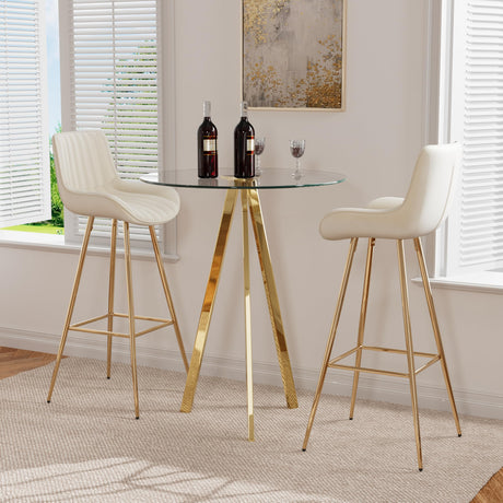 SIZOTA 3 Piece Pub Dining Set, Modern Round Bar Table and Chairs for 2, 30" Counter Height Barstools and Glass Kitchen Table Set, 31" Small Dining Table with 2 Stools(Beige) SIZOTA