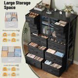 EnHomee Tall Dresser for Bedroom with 12 Drawer Dressers & Chests of Drawers for Closet with Charging Station & LED Lights & Mesh Door Sturdy Black Dresser with Wooden Top and Metal Frame EnHomee
