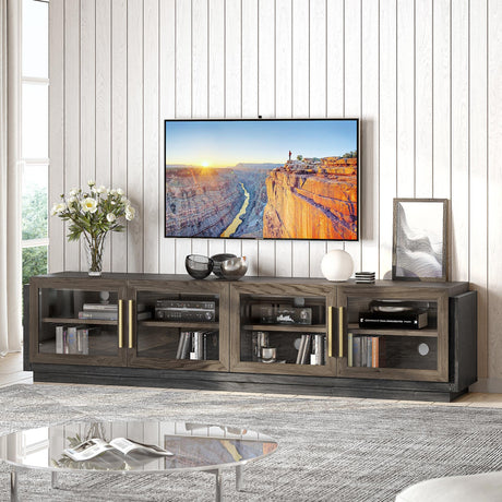 BELLEZE 83" TV Stand for TVs up to 85", Modern TV Cabinet & Entertainment Center with Shelves, Wood Storage Cabinet for Living Room or Bedroom - Brixston (Brown) BELLEZE