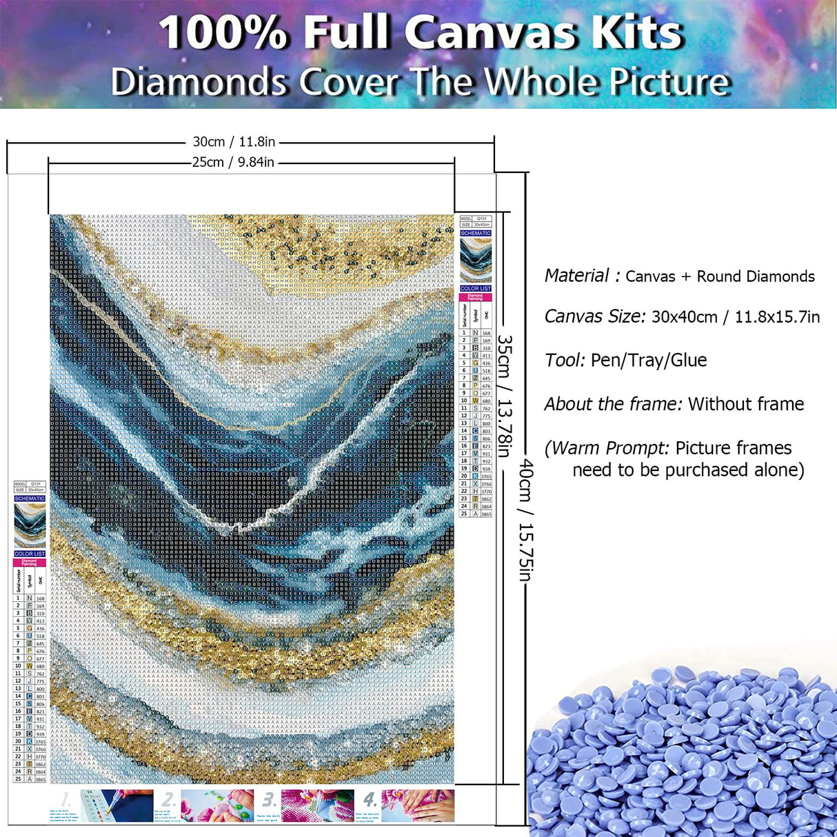 JATOK Abstract 5D Diamond Painting Kits for Adults Landscape Wave Paint with Diamonds Full Round Embroidery Pictures Arts Kits Diamond Art Kits for Home Wall Decor 11.8x15.7in JATOK