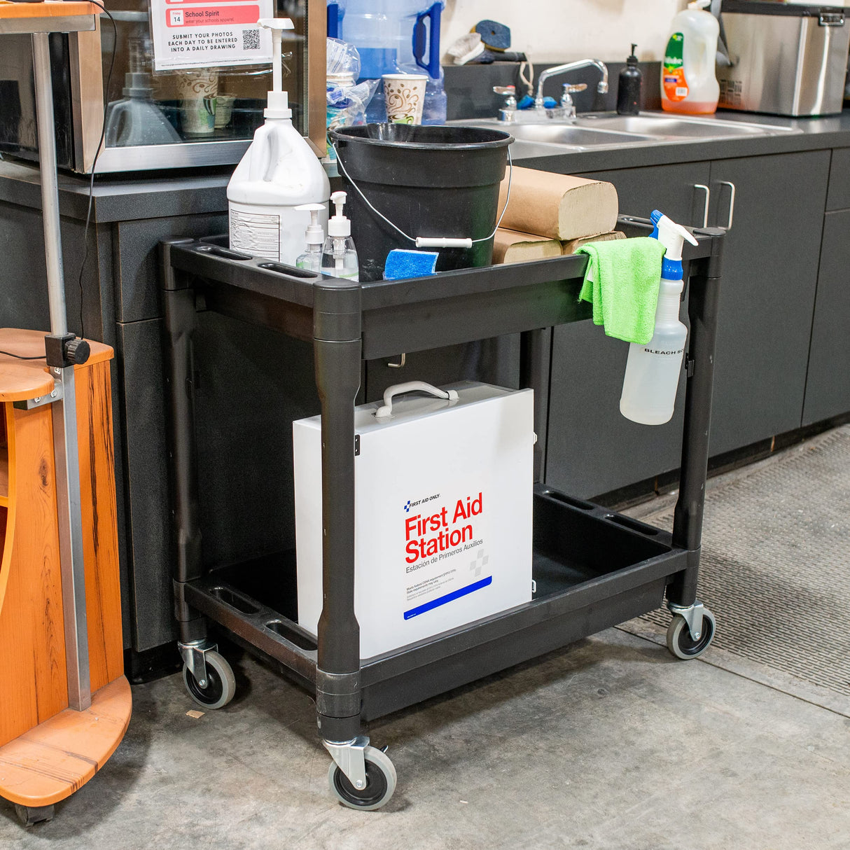 BISupply Plastic Utility Cart on Wheels 1 Pack - 2 Shelf Rolling Commercial Work Cart for Garage, Restaurant, or Classroom BISupply