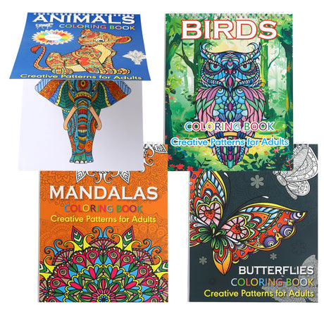 Silunkia Adult Coloring Books Set 8.5 x 11 Inch - 4 Books Adult Animal Butterfly Bird Mandala Design, Coloring Books for Adults to Relax and Relieve Anxiety - Top Spiral Binding is Easier to Use Silunkia
