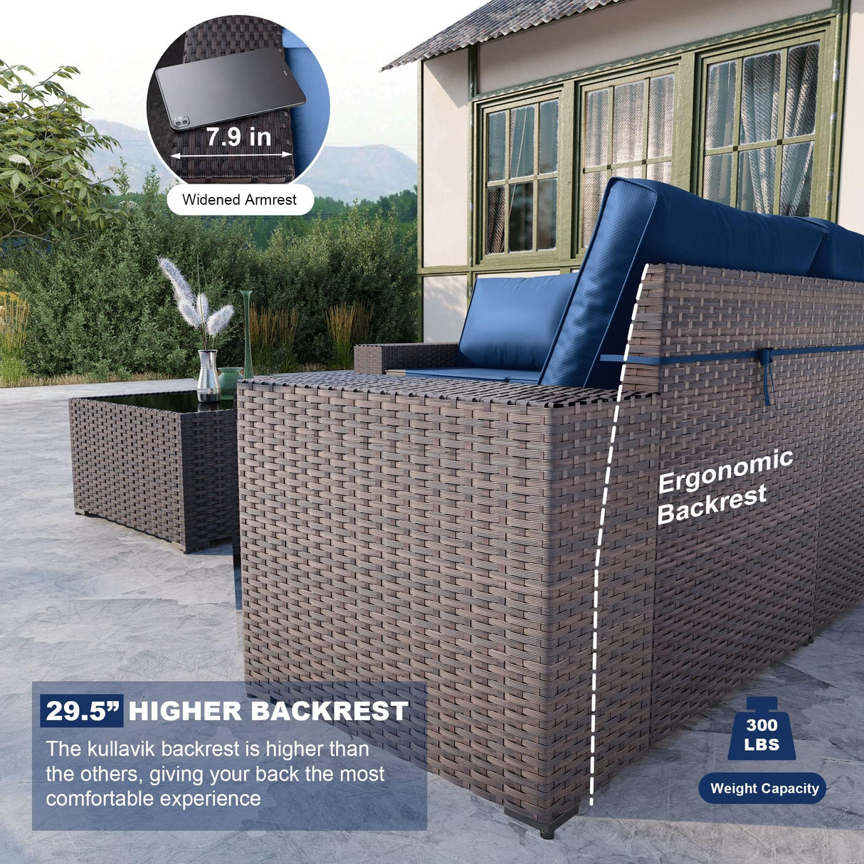 Kullavik 6PCS Outdoor Patio Furniture Set PE Wicker Rattan Sectional Sofa Patio Conversation Sets,Navy Blue Kullavik