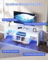 CHOEZON TV Stand with Power Outlet, Modern TV Cabinet for 55 60 inch TVs, Media TV Console with LED Light Strip, Media Entertainment Center with Storage, for Living Room, Bedroom, White MDS02UDWB CHOEZON