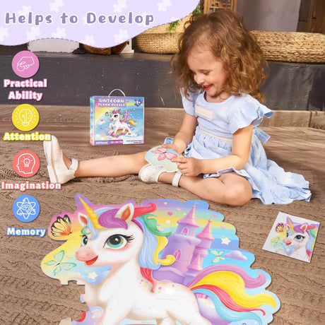Floor Puzzles for Kids Ages 3-5,54 Pieces Unicorn Puzzle Toys for Girls 4-6,Large Jigsaw Puzzles for Toddlers,Educational Toys Birthday Halloween for Girls 3 4 5 6 7 8 Year Old(Unicorn) Sticeard