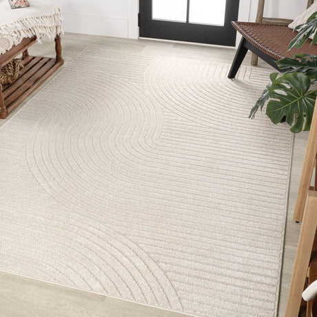 JONATHAN Y Hallie High-Low Curve Ivory/Cream Indoor/Outdoor Area Rug, 8x10, Minimalist, Pet Friendly, Non-Shedding, Stain Resistant, Hose-Washable for Backyard, Patio, Porch (SCN100B-8) JONATHAN Y