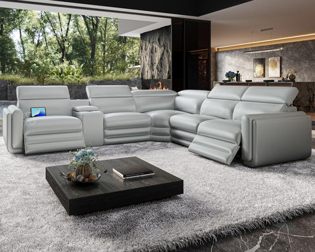 Jocisland Dual Power Recliner, Oversized 5-Seater Sofa with Console, 3 Bluetooth Speakers & Hidden Storage, Modern L Shaped Reclining Couch with 6 Charging Ports - Light Gray Leathaire Jocisland