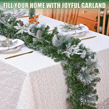 6 FT Christmas Garland with Lights, Artificial Flocked Pine Garland for Mantle, Lighted Garland Real Touch Norfolk Pine with Frost Leaves Pinecones for Indoor Outdoor Christmas Decorations Yastouay
