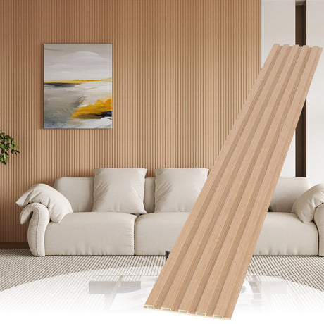 POHARE Slat Wall Paneling,8-Pack 3D WPC Wood Wall Panels,Acoustic Wall Panels for Interior Wall Decor,Living Room,Bedroom,Oak,95 x 6 in POHARE