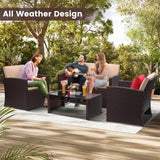 KROFEM 4 Pieces Patio Conversation Set, Outside Rattan Sectional Sofa, Cushioned Furniture Set, Wicker Sofa Ideal for Garden, Porch, Backyard, Brown Color Rattan and Beige Cushion KROFEM