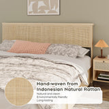 Yechen King Bed Frame with Natural Rattan Headboard and Wooden 4 Storage Drawers, Light Oak Metal Platform Bedframe with Strong Wooden Slats Support, Boho Cane Wood Bed, No Box Spring Needed Yechen