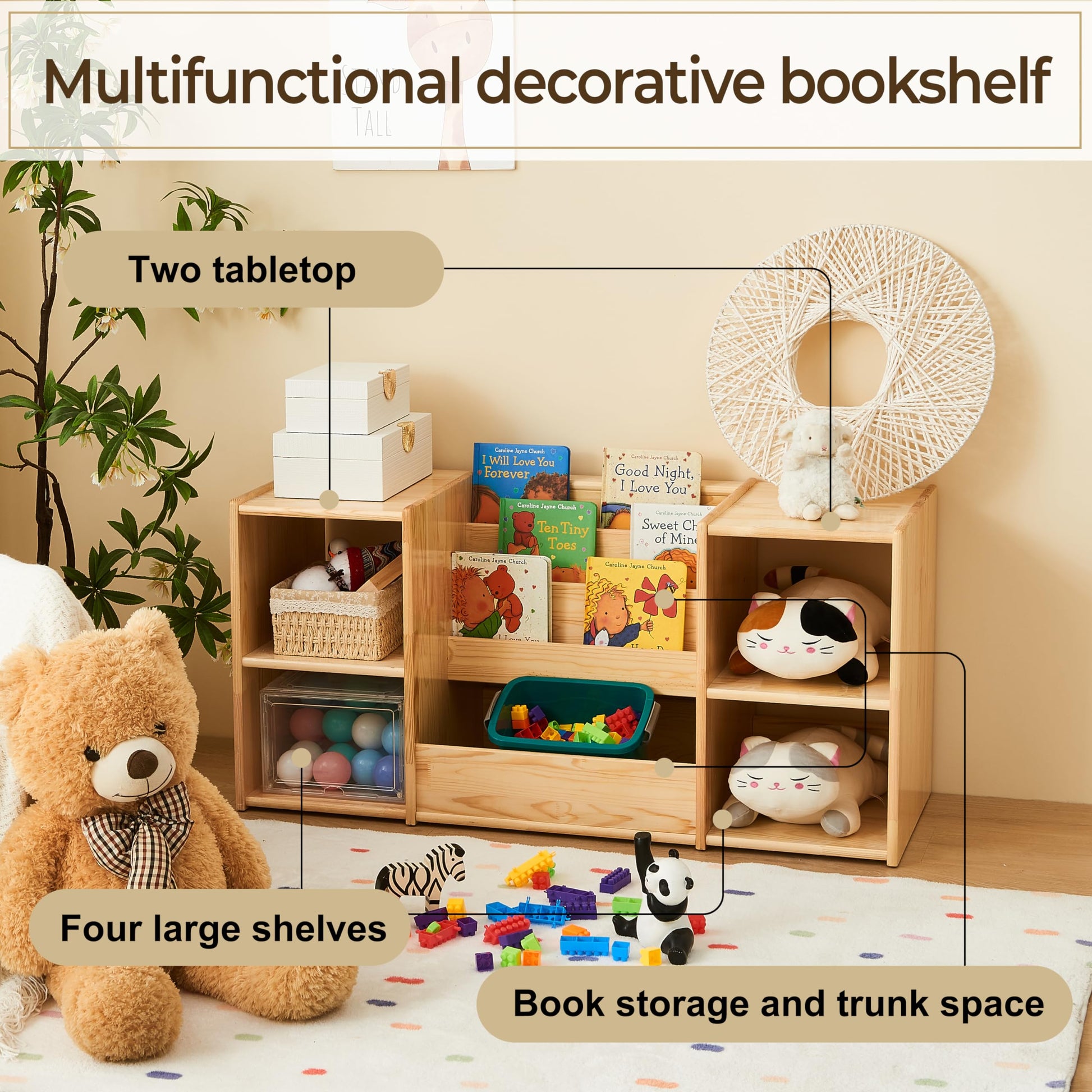 Montessori-Inspired Kids Bookshelf and Toy Organizer with Natural Wood Finish - WoodArtSupply