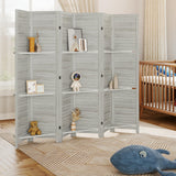 HOMCOM Room Divider, 6 Panel 67" Tall Wood Privacy Screen with 3 Display Shelves, and Folding Storage for Bedroom or Home Office, Distressed White HOMCOM