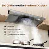 FIREGAS Range Hood 36 Inch Under Cabinet, Ducted/Ductless Convertible Kitchen Hood with 3 Speed Exhaust Fan, 300 CFM, LED Lights, Stainless Steel Vent Hood for Kitchen FIREGAS