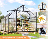 Jocisland 8x11.5x7 FT Polycarbonate Greenhouses for Outdoors, 2 Top-Opening Windows, 2 Swing Doors, Aluminum Walk-in Heavy Duty for Outdoor Use, Backyard Garden, Black Jocisland