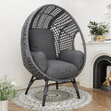 TQKVIPI Oversized Egg Chair-Wicker Outdoor Indoor Rattan Patio Egg Lounge Chairs with Cushion 500lbs Capacity for Living Room, Balcony, Backyard(Grey) TQKVIPI