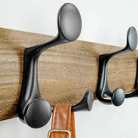 SKOLOO 24-Inch Wood Burnt Coat Rack Wall Mount with 5 Triple Hooks - Ideal for Family Entrances, Classrooms, and Pet Supplies Storage - Perfect Coat Hooks for Wall SKOLOO