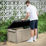 DWVO Large Deck Box 120 Gallon Waterproof Outdoor Storage Box, Extra Large Outdoor Storage Bin, Resin Louvered Patio Storage for Outdoor Pillows, Garden Tools & Pool Supplies, Lockable, Black&Brown DWVO