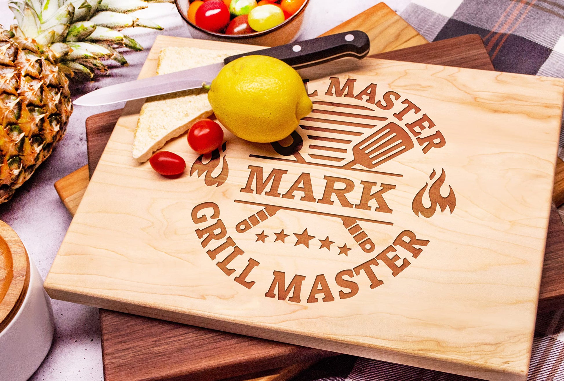 Personalized Grill Wood Cutting Board Handmade in USA – Best Serves as Chopping board, Charcuterie board, Cheese board – Unique Wooden Grilling Gift - WoodArtSupply