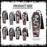 8 Pcs Gothic Skeleton Diamond Art Bookmarks Kit, Skull Halloween Diamond Painting Bookmarks with Tassels for Adults, DIY Horror Book Mark Craft Set for Women Men Reading Lovers CRASHOT