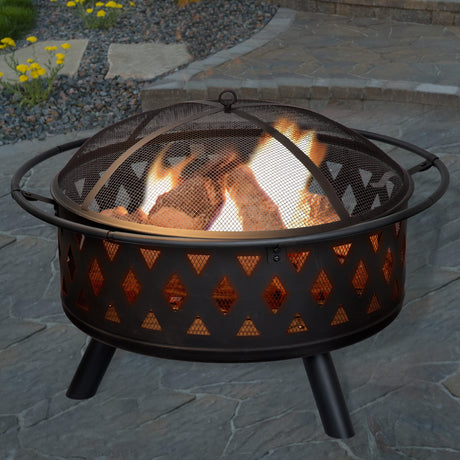 Fire Pit - 32-Inch Outdoor Wood Burning Firepit with Screen, Poker, and Cover - Outdoor Fire Pits for Backyard, Deck, or Patio by Pure Garden (Black) Pure Garden