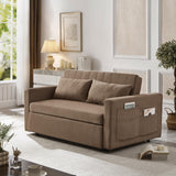 N NOORDENIYA 55.5" Fabric Convertible Sofa Bed, Pull Out Sleeper Sofa Bed, Loveseat Couch with Side Pocket, 3 in 1 Convertible Sleeper Sofa Bed for Living Room, Apartment, Bedroom, RV, Brown N NOORDENIYA