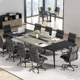 Tribesigns 8FT Conference Table, 94.48L x 47.21W x 29.52H Inches Boat Shaped Meeting Table with Rectangle Grommet, Modern Seminar Boardroom Table for Office Conference Room (Grey & Black, 8ft) Tribesigns