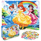 MZZOTOY Princess Puzzles for Kids Ages 4-8, 60 Pieces Jigsaw Puzzles for Kids Ages 3-5 Puzzle for Girls and Boys Learning Educational Puzzles Toys in a Metal Box MZZOTOY