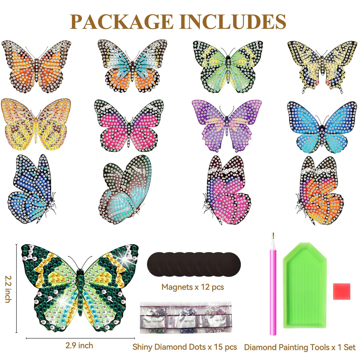 Vcekract 12 Pcs Diamond Painting Kits, Butterfly Diamond Art Refrigerator Magnets, Diamond Art Kits for Adults, Fridge Magnet Diamond Art Kits, DIY Crafts Kits for Adults Vcekract