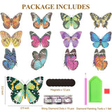 Vcekract 12 Pcs Diamond Painting Kits, Butterfly Diamond Art Refrigerator Magnets, Diamond Art Kits for Adults, Fridge Magnet Diamond Art Kits, DIY Crafts Kits for Adults Vcekract