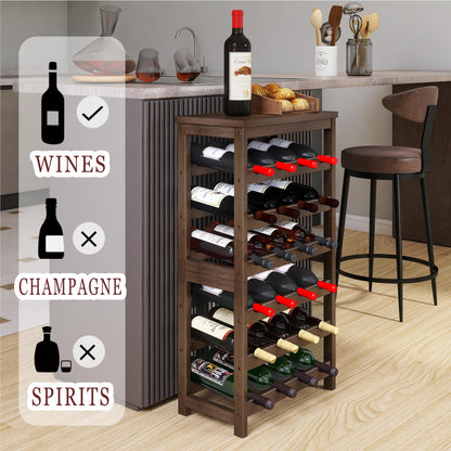 STELLSTAR 24-Bottle Wine Rack, 6 Tier Bamboo Wine Display Storage Shelves with Tabletop, Floor Freestanding Wine Bottle Holder with Wobble-Free Shelves, Walnut - WoodArtSupply