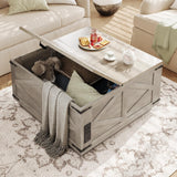 Farmhouse Coffee Table with Storage, Lift Top Coffee Table Square Wood Center Table with LED Light, Charging Station and Hidden Compartment Coffee Tables Rustic Furniture for Living Room (Gray) Jocoevol