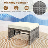 RELAX4LIFE Wicker Outdoor Ottoman Set of 2 - Rattan Footstools Foot Rest w/Removable Cushions, Multipurpose Side Table & Additional Seating, Outdoor Ottomans for Patio Garden Porch (Grey-Off White) RELAX4LIFE