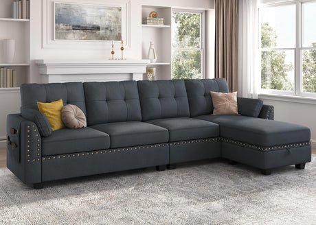 HONBAY Convertible Sectional Sofa L Shaped Couch Reversible Sectional for Small Apartment, Bluish Grey HONBAY