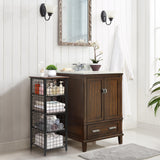 DINGTAI 5-Tier FreeStanding Storage Shelves with 4 Pull-Out Baskets,Bathroom Organizer Shelves Unit with WoodTop,Fruit Basket for Kitchen,Storage Tower Organizer Basket Cart for Bathroom，Black DINGTAI