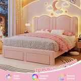 EnHomee Queen LED Bed Frame with 2 Storage Drawers,Upholstered Bed Frame Queen Size with Adjustable Cloud Headboard, Solid Wooden Slats, No Box Spring Required, Easy Assembly, Pink EnHomee