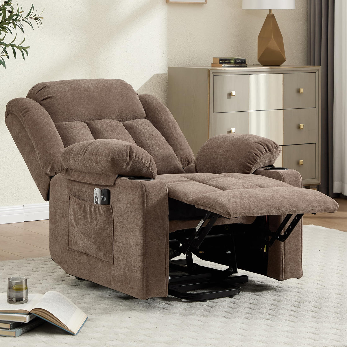 Sfxingyou Power Lift Recliner Chair for Elderly with Massage and Heat, Reclining Sofa Chair with USB & Type-C Ports and Cup Holders, L1288(Brown) Sfxingyou