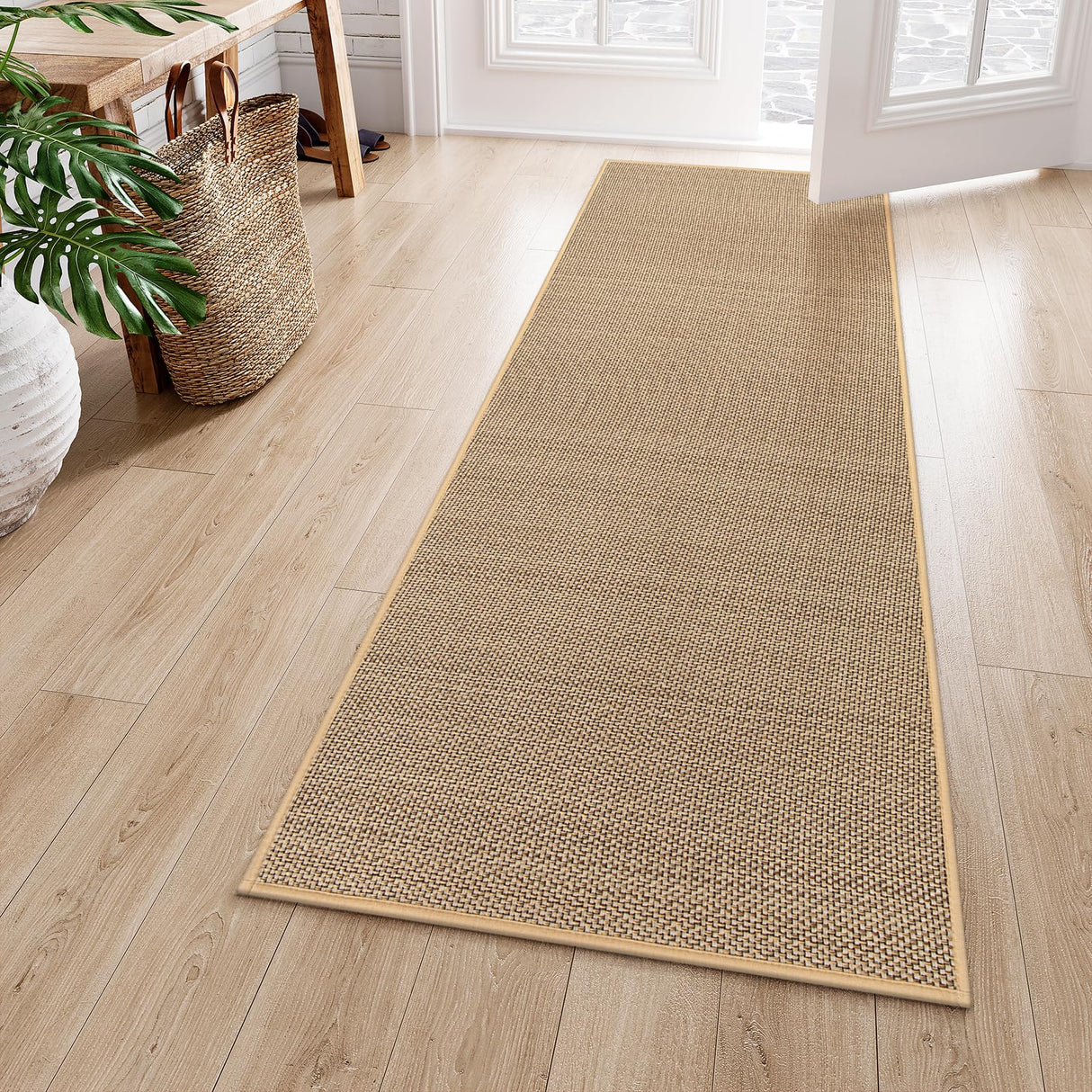 Lahome Farmhouse Carpet Runners for Hallway 6ft, 2x6 Washable Runner Rug Non Slip for Entryway Indoor, Neutral Non Shedding Kitchen Mats for Floor Entry Bathroom, Beige Lahome
