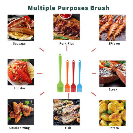 4PCS Silicone Basting Pastry Brush, MONGSEW Heat Resistant Food Brush Spread Oil Butter Sauce for BBQ Grill Baking Kitchen Cooking, BPA Free, Dishwasher Safe (Multicolor, 4 Pcs) MONGSEW