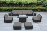 Fully Assembled Sunbrella Taupe Sectional 11 Piece Ohana Outdoor Patio Furniture Black Wicker Conversation Set with 42-inch Propane Gas Fire Table Ohana Depot