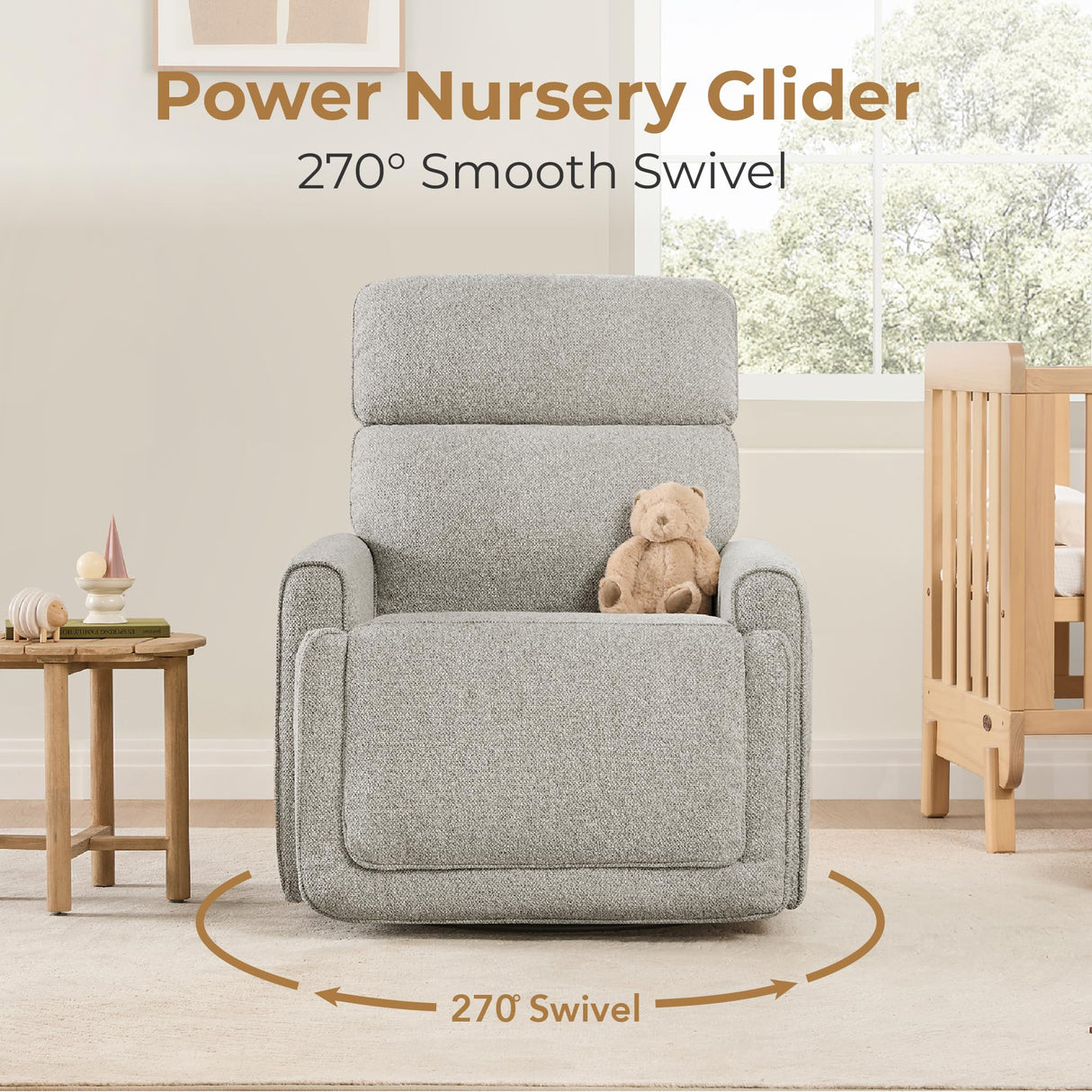 CHITA Electronic Power Recliner Chair Swivel Glider, FSC Certified Modern Nursery Rocking Chair with USB and Type-C Ports, Light Grey CHITA