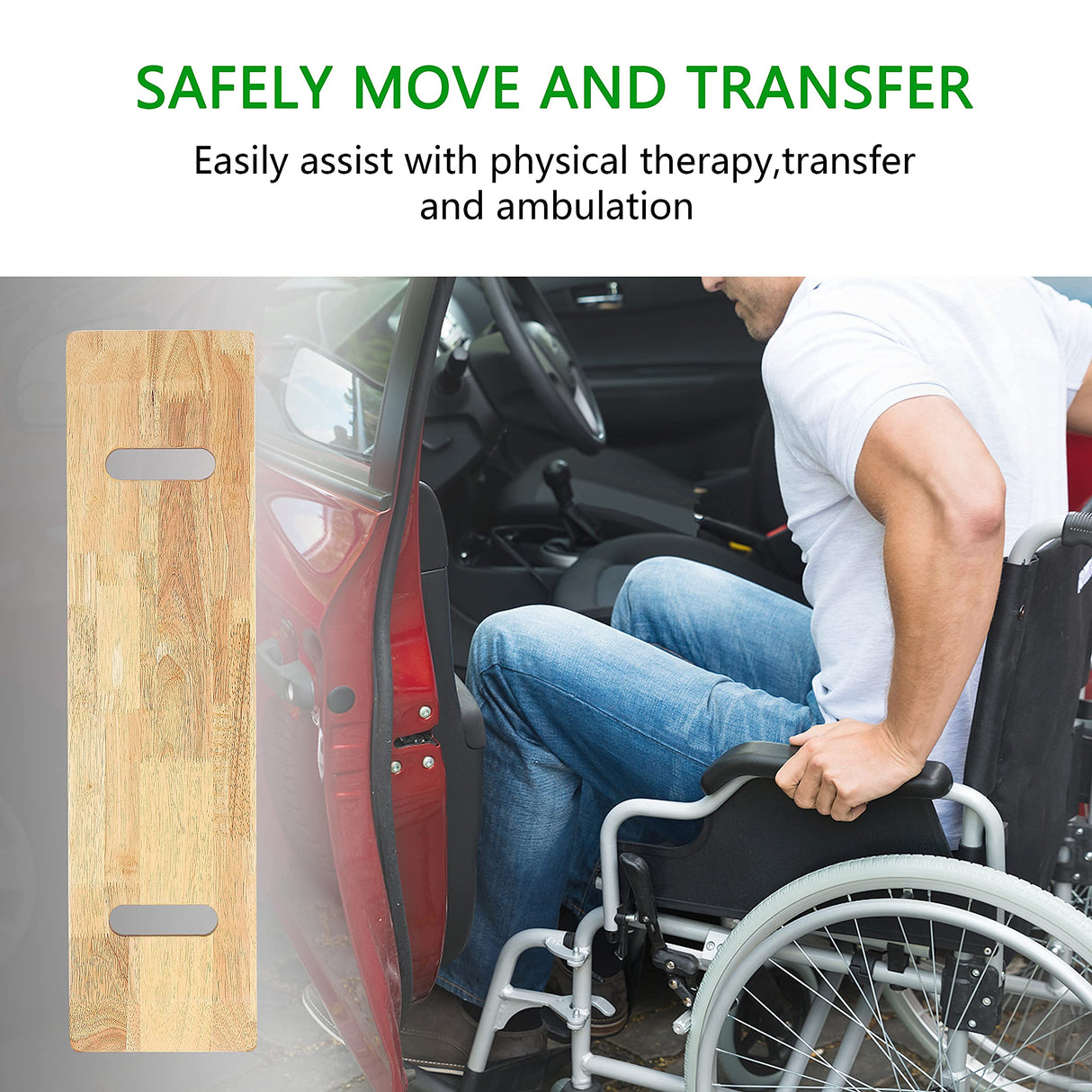 YPCBYNBS Wooden Transfer Board,Made of Heavy-Duty Hardwood for Transferring Disabled Patient,Elderly,Seniors Between Wheelchair,Bed,Commode,or Chair,30" with Two Hand Cutouts YPCBYNBS